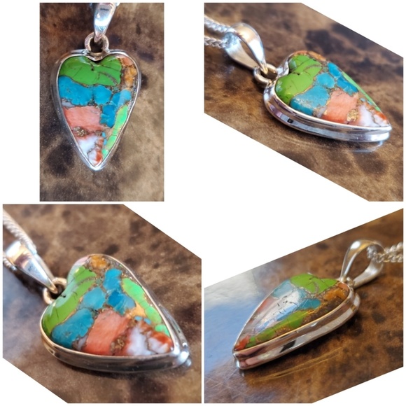 Genuin Multicolored Spiny Oyster Turquoise Pendant - Picture 3 of 5